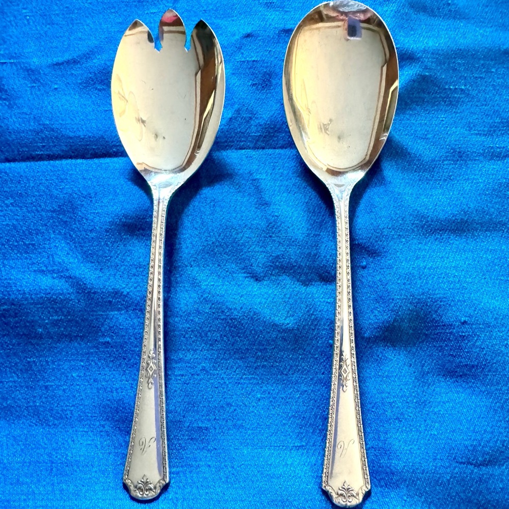 BEAUTIFUL! Wm A Rogers AA Silver Silverplate 1929 Berkeley Salad Set "A"
